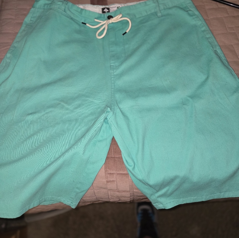 Men's lrg Aqua blue khaki cut off Shorts with drawstring